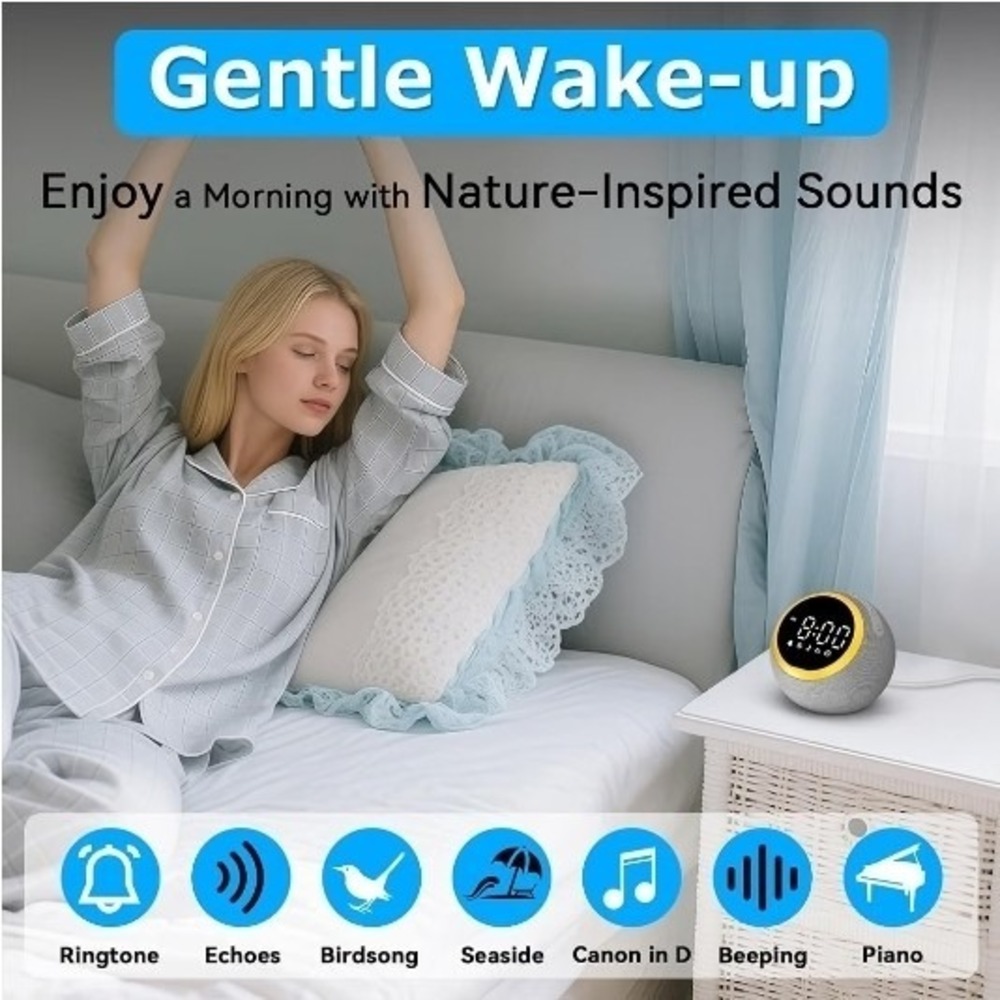 Smart Alarm Clock for Bedrooms, Digital Alarm Clock with White Noise Hatch Sound - Picture 3 of 9